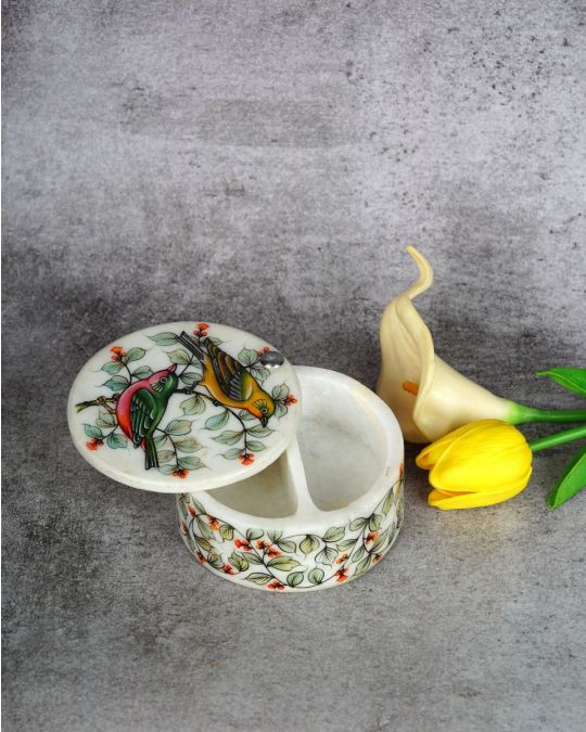 Hand Carved Marble Inlay Container with Partition