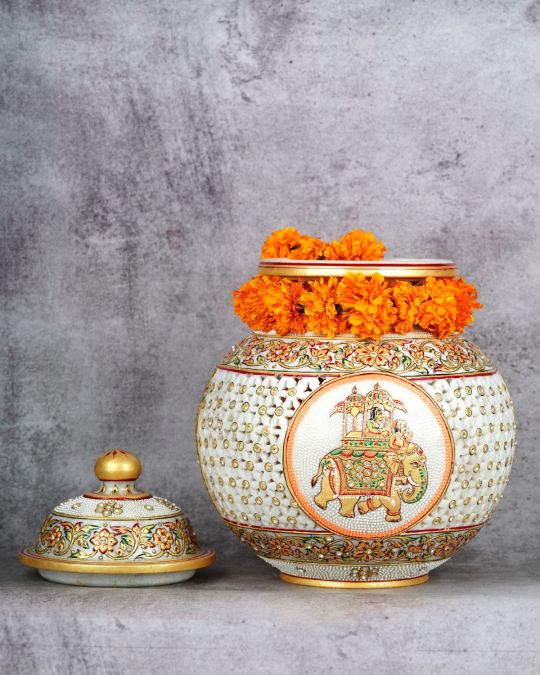 Handcrafted Fine Work Marble Pot
