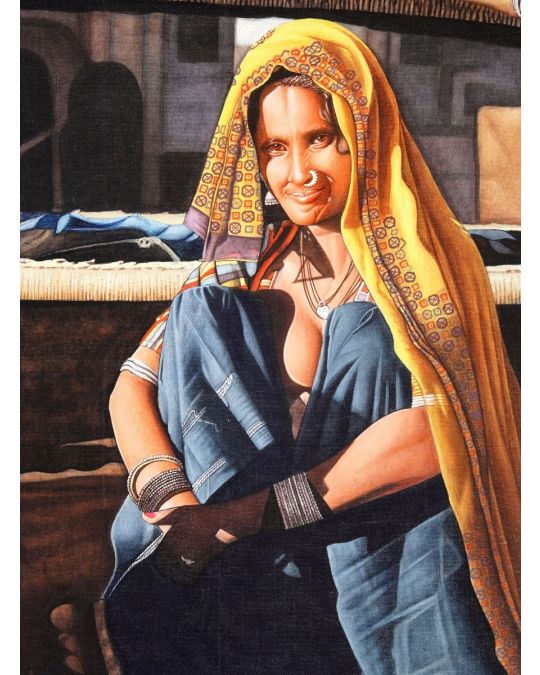 Sitting Lady Canvas Painting (unframed)