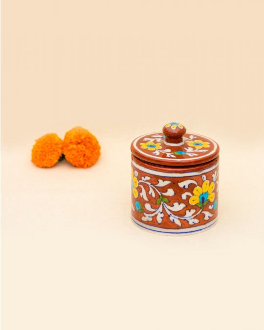 Blue Pottery - Handcrafted Red Cotton Jar