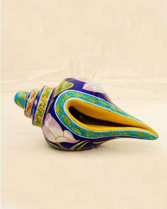 Handcrafted Shank with Lotus Print Design-Blue Pottery