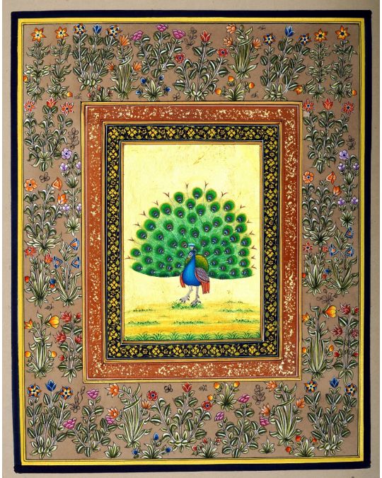 Peacock Miniature Painting Gold Plated (unframed)