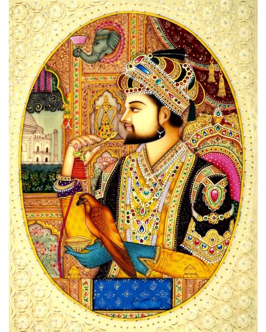 Shah Jahan & Mumtaz Miniature Painting - Artificial Ivory (Unframed) 