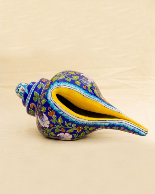 Handcrafted Shank with Flower Print Design-Blue Pottery