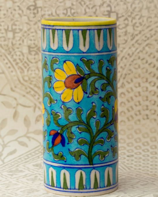 Blue Pottery- Handcrafted Cylindrical Vase(Sky Blue)