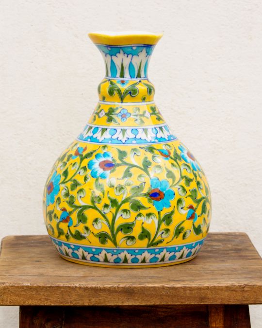 Blue Pottery- Handcrafted Decorative Vase(Yellow)