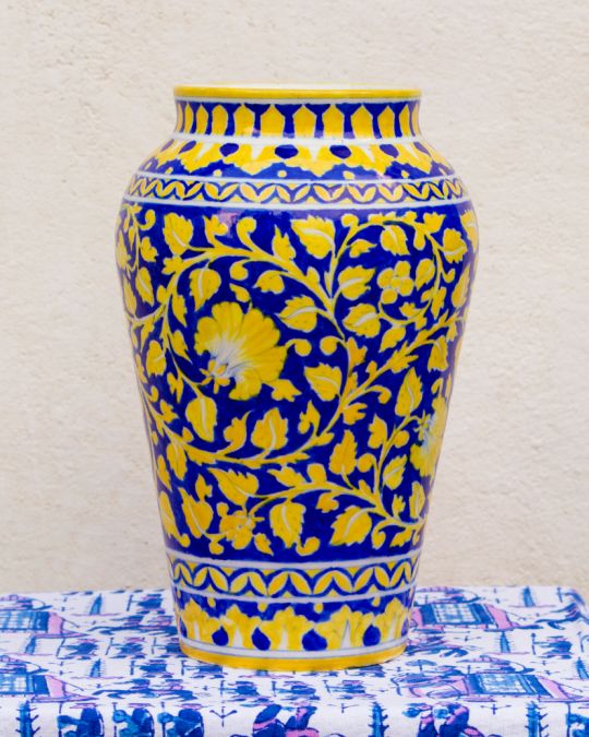 Handcrafted Blue Pottery Vase(Yellow)