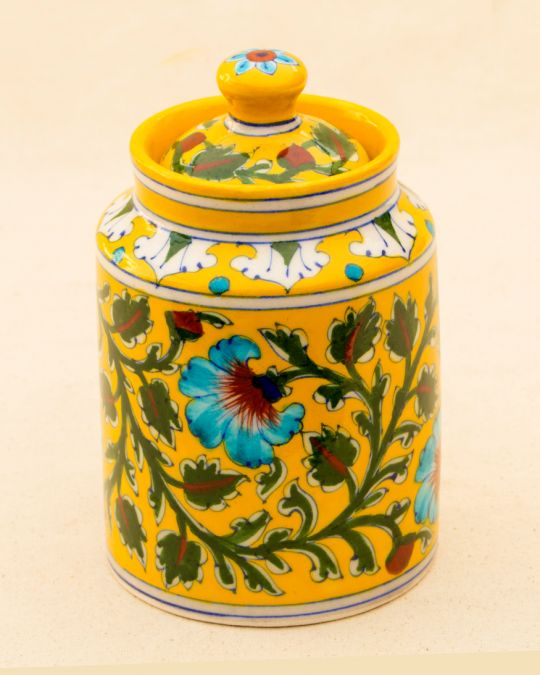 Blue Pottery Handcrafted Utility Jar- Yellow
