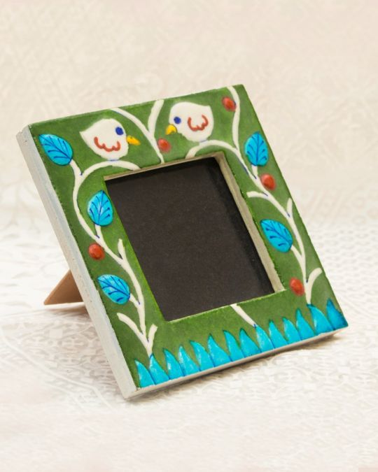 Blue Pottery Handcrafted Photo Frame - Green