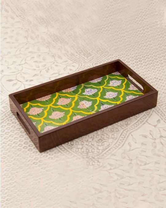 Blue Pottery Handcrafted Tray- Green
