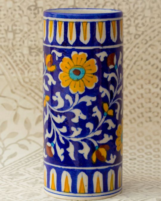 Blue Pottery- Handcrafted Cylindrical Vase(Blue)