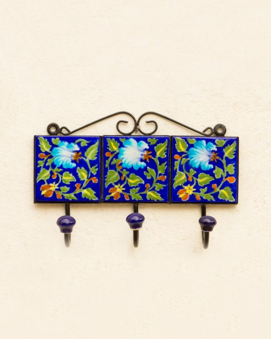 Blue Pottery Handcrafted Wall Key Holder