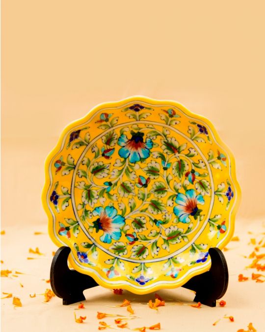 Blue Pottery Handcrafted Wall & Table Décor Plate(Yellow)