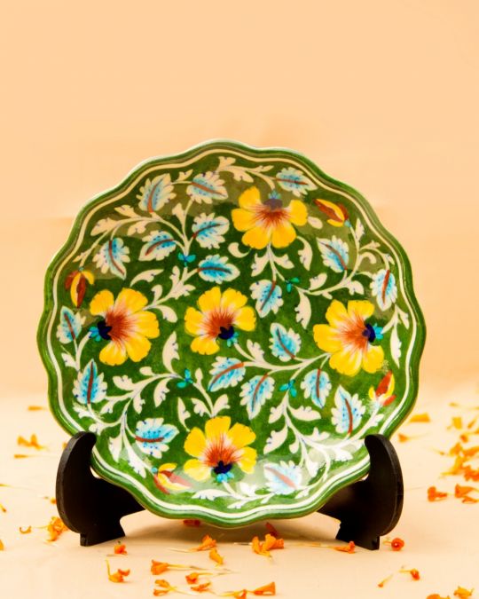 Blue Pottery Handcrafted Decorative Plate Plate(Green)