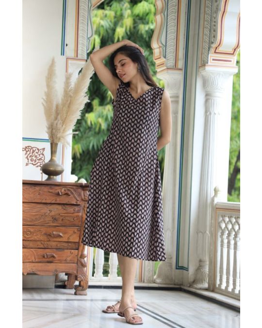 Bagru Hand Block Printed A line Dress 