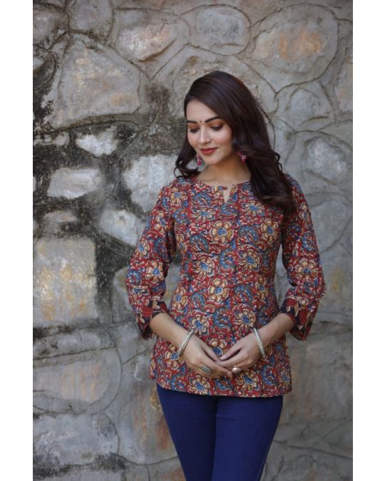Bagru Block Print Red Flower Top