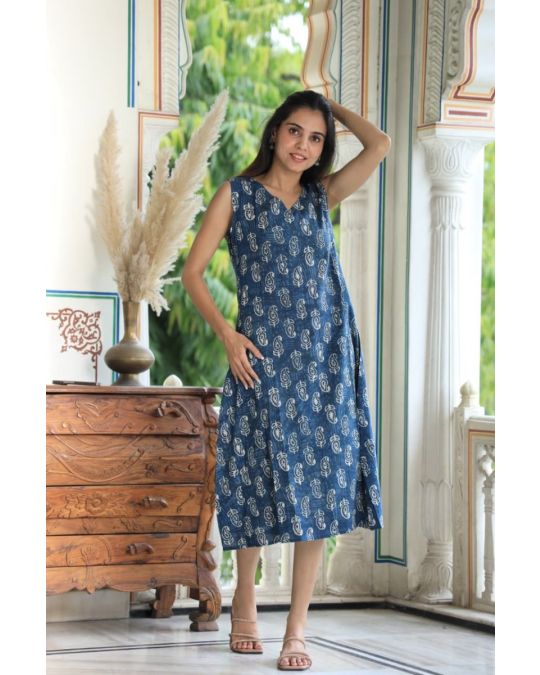 Bagru Hand Block Printed A line Dress
