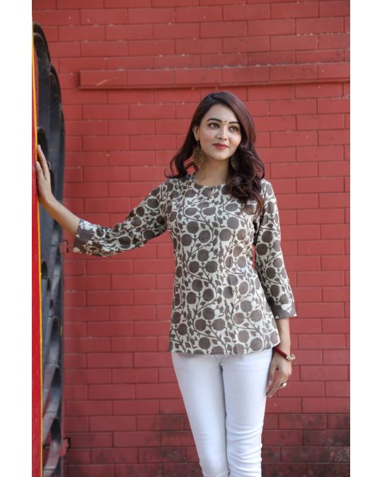 Brown Flower Kurti