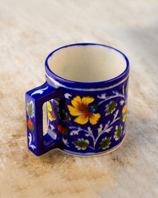 Blue Pottery- Handcrafted Coffee Mug(Blue & Yellow)