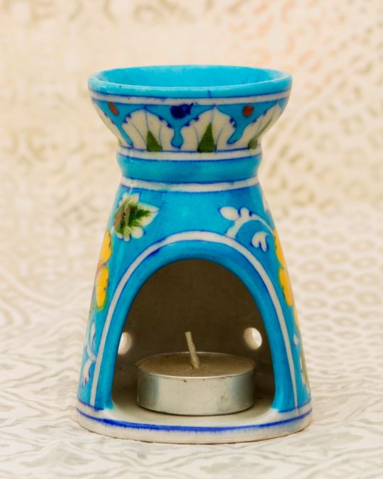 Blue Pottery- Handcrafted Aroma Candle Stand(Sky Blue)