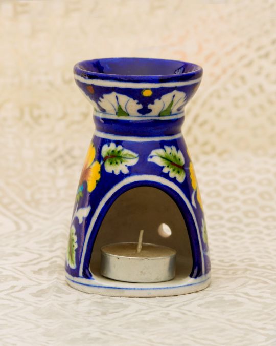 Blue Pottery- Handcrafted Aroma Candle Stand(Blue)