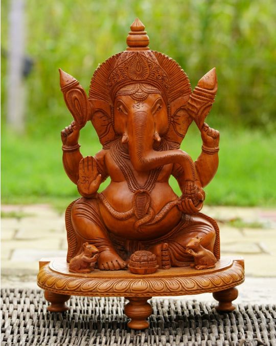 Wooden Ganesh Statue - Wooden Handicraft