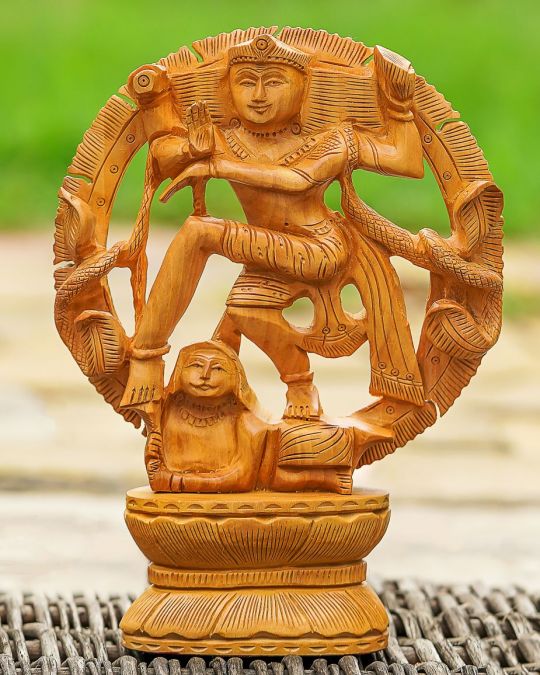 Hand-Carved Wooden Figurine of Natraj 