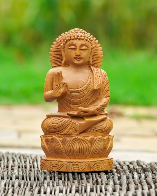 Hand-Carved Lord Buddha Statue - Wooden Handicraft