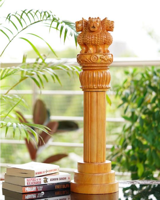 Ashok Stambh Hand-Carved Wooden Sculpture