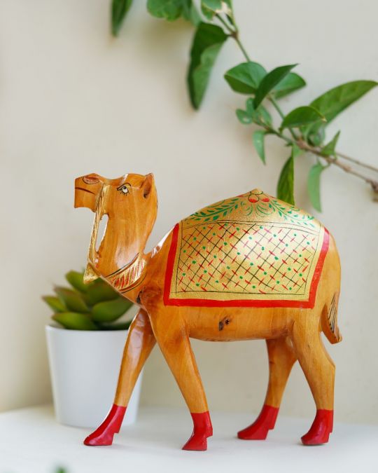 Beautiful Hand Painted Camel Wooden Sculpture