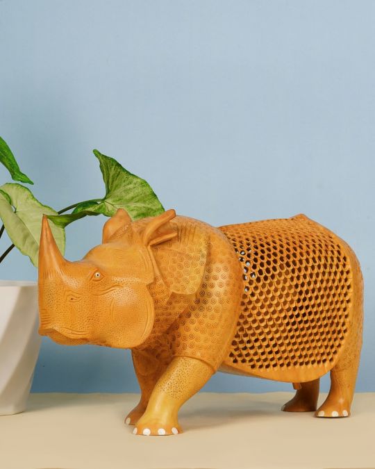 Handcrafted Rhinoceros Wooden Sculpture