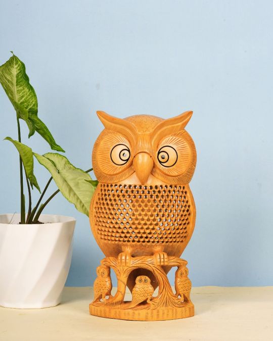 Kadam Wood Handcrafted Undercut Owl Figurine