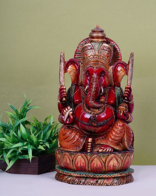 Wooden Hand Carved Figurine of Lord Ganesha 