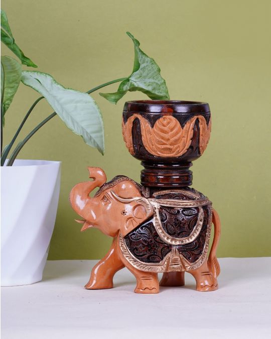 Kadam Wood Handcrafted Elephant Candle Stand