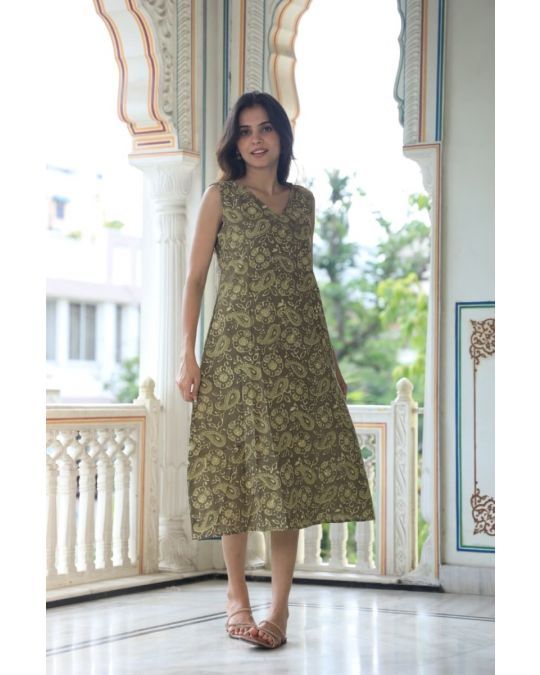 Bagru Hand Block Printed A line Dress