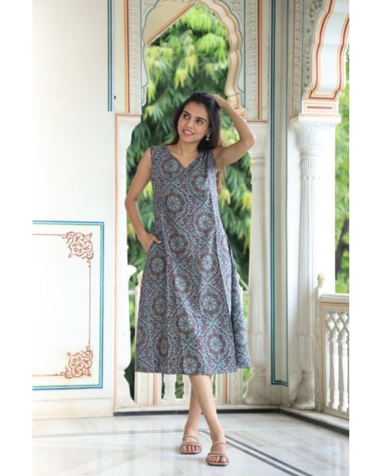 Bagru Hand Block Printed A line Dress