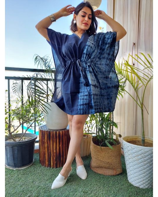Bagru Block Printed Short Kaftan Dark blue