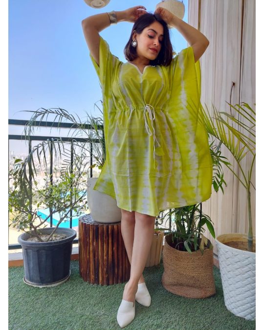 Bagru Block Printed Short Kaftan Green