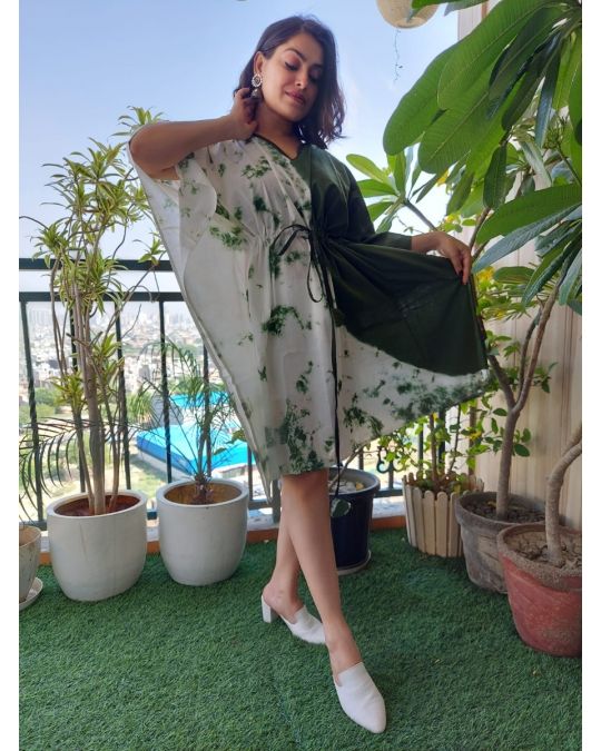Bagru Block Printed Short Kaftan Green and Black