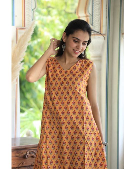 Bagru Hand Block Printed A line Dress