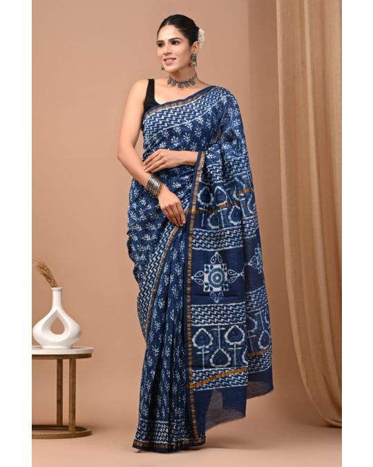 Bagru Hand Block Printed Chanderi Silk Saree