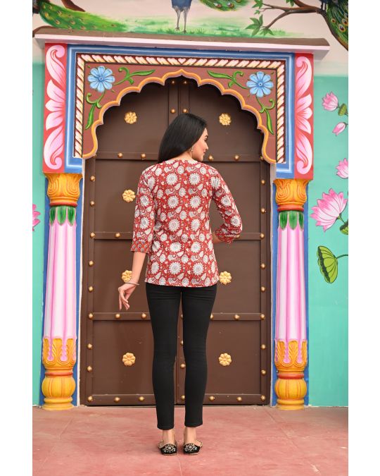 Red White Flower Kurti