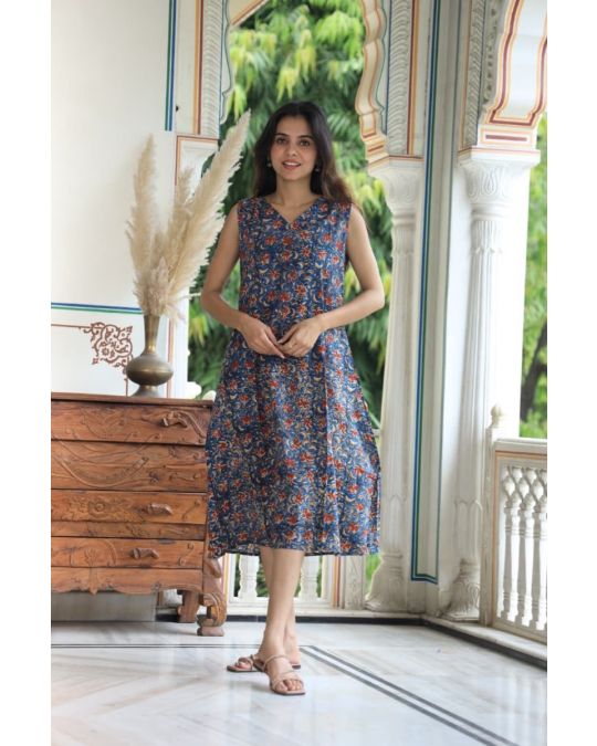 Bagru Hand Block Printed A line Dress 