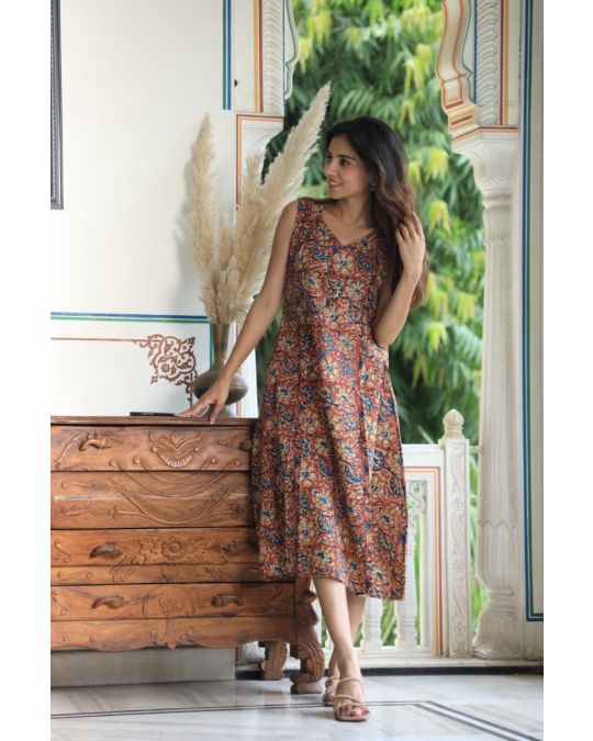 Bagru Hand Block Printed A line Dress