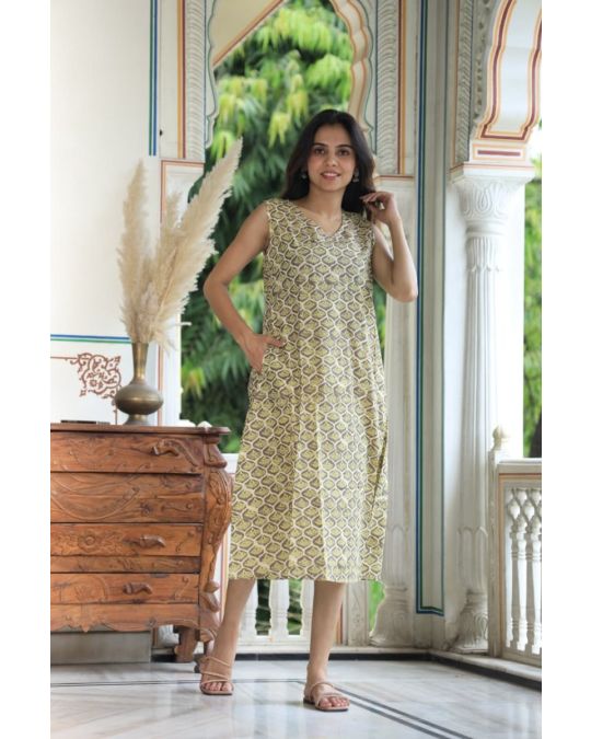 Bagru Hand Block Printed A line Dress