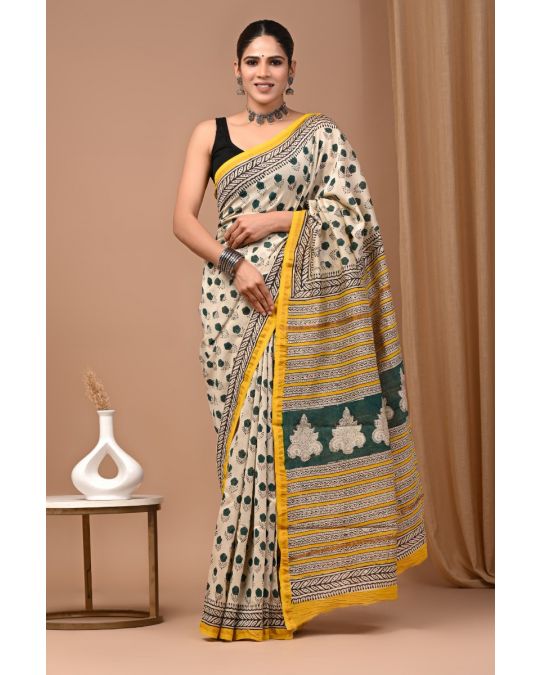 Bagru Hand Block Chanderi Silk Saree