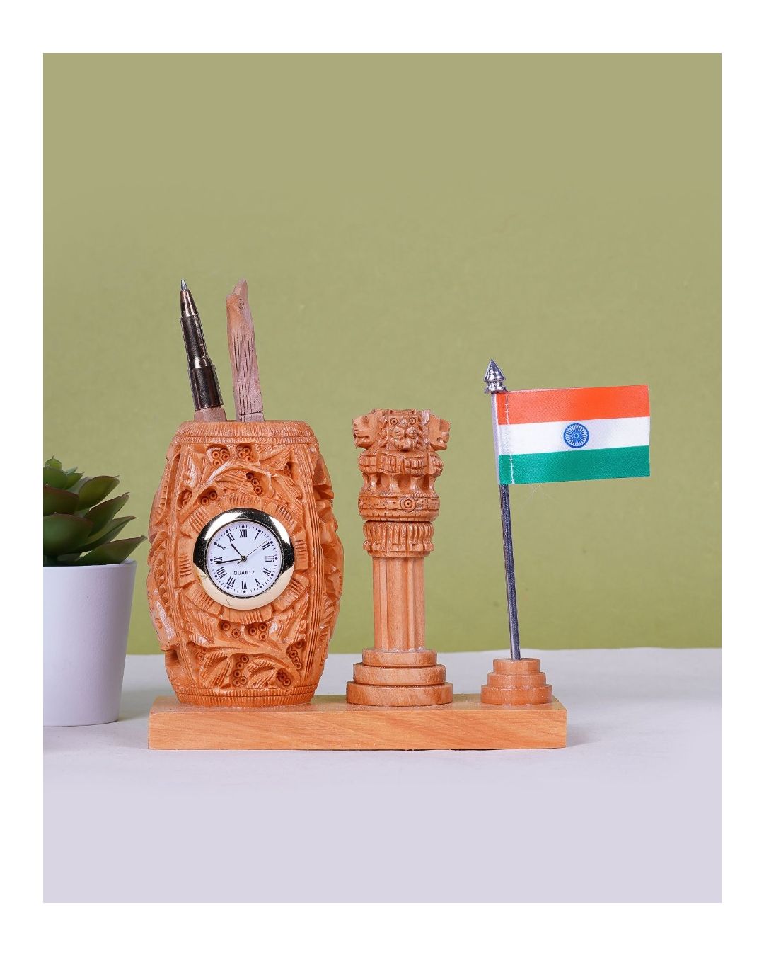 Kadam Wood Handcrafted Watch Pen Stand