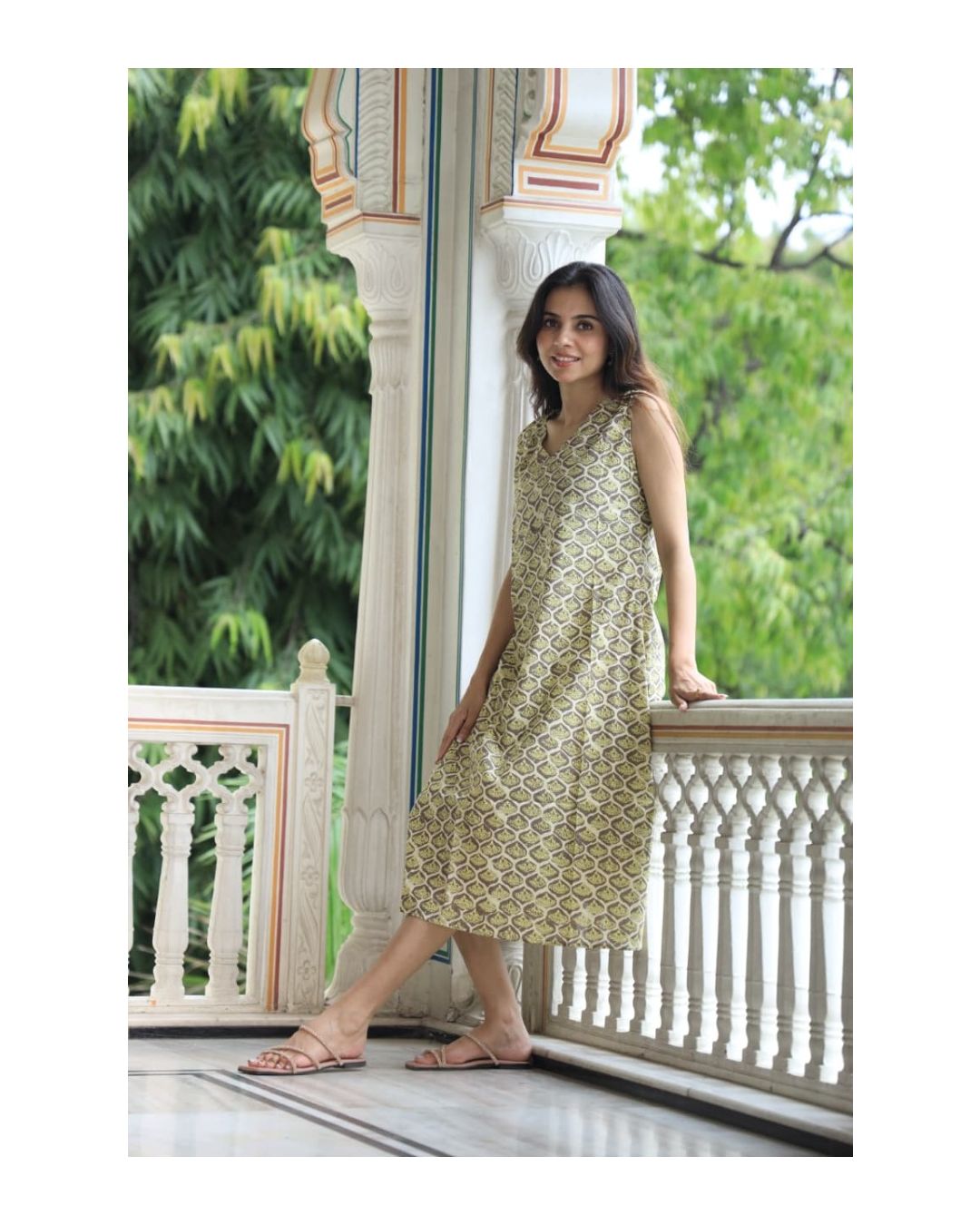 Artisan V-Neck Dress  Bagru Block Printed Cotton Wear
