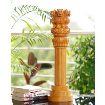 Ashok Stambh Hand-Carved Wooden Sculpture
