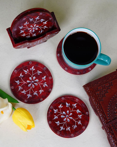 Marble Handcrafted Coasters Red